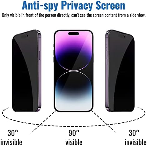 מגן מסך פרטיות 3 מארז לאייפון 14 פרו מקס [6.7 אינץ'], הגנת חיישנים, תואם אי דינמי, סרט זכוכית מחוסמת פרטי אנטי